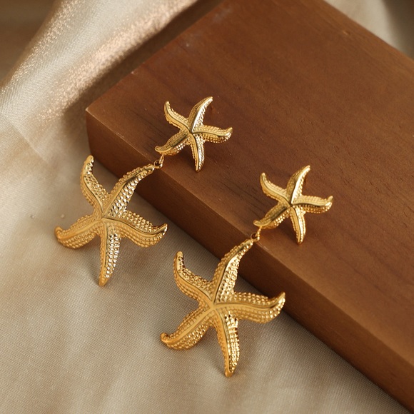 24K Gold Starfish Earrings*Ocean Inspired Earrings*Waterproof*Sweatproof - Picture 2 of 5